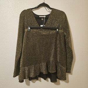 MICHAEL KORS 2 PEICES SKIRT AND BLOUSE GOLD METALLIC